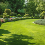 park outdoor manicured lawn and flowerbed AI generated image